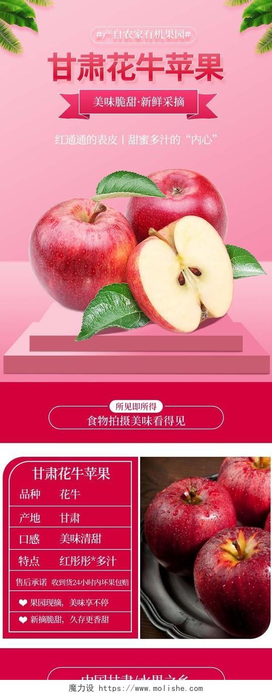 粉色简约甘肃花牛苹果农家有机果园新鲜脆甜水果生鲜苹果详情页